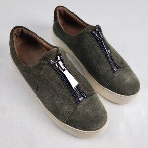 Frye Lena Zip Up Sneaker Womens 6 Green Suede Low Top Chunky Platform Shoe